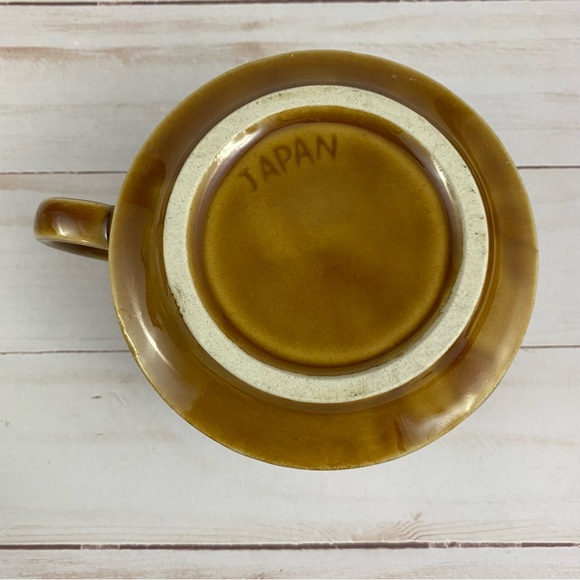 Vintage Japan Soup Chili Mug Leaves Brown Glazed Boho 70s - Picture 2 of 8